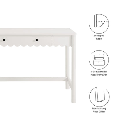 Emmeline 1-Drawer Scallop Writing Desk in White
