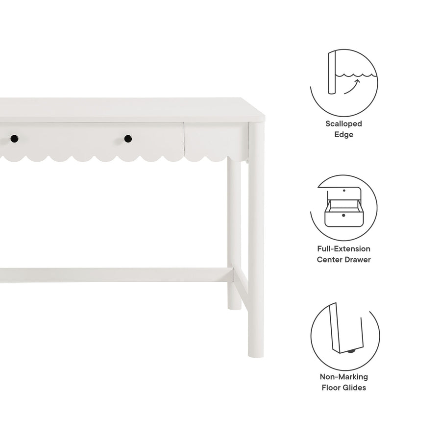 Solstice 1-Drawer Scallop Writing Desk in White