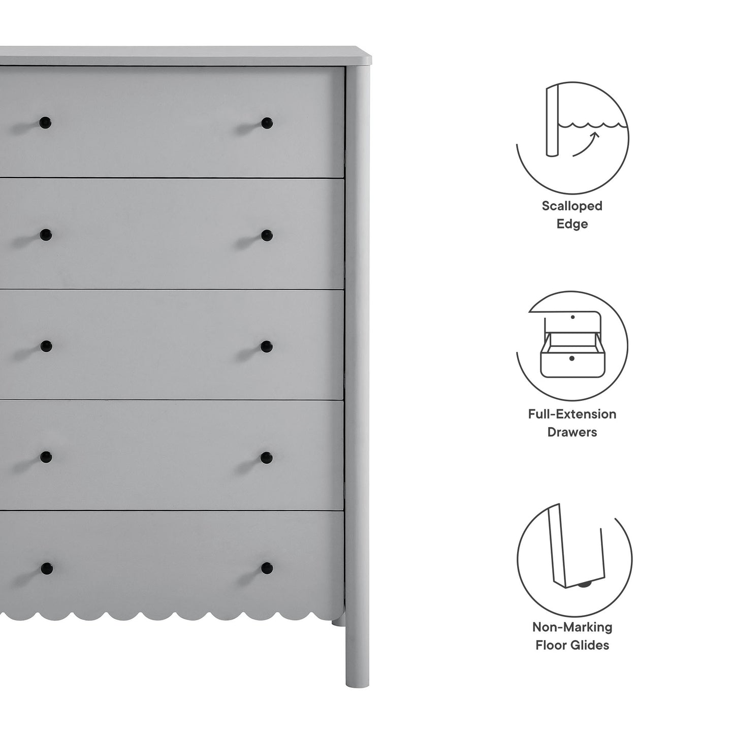 Emmeline Scalloped 5-Drawer Chest by Furniture For America