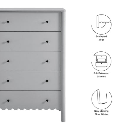 Emmeline Scalloped 5-Drawer Chest in Light Gray