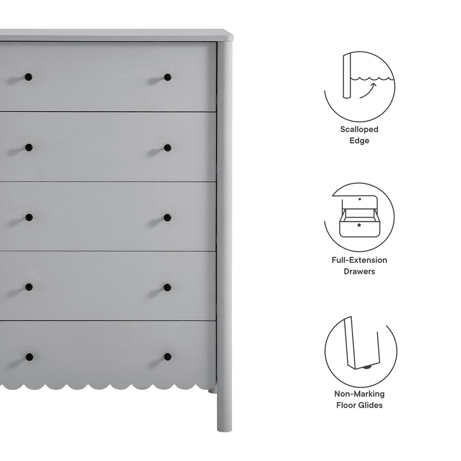 Solstice Scalloped 5-Drawer Chest in Light Gray