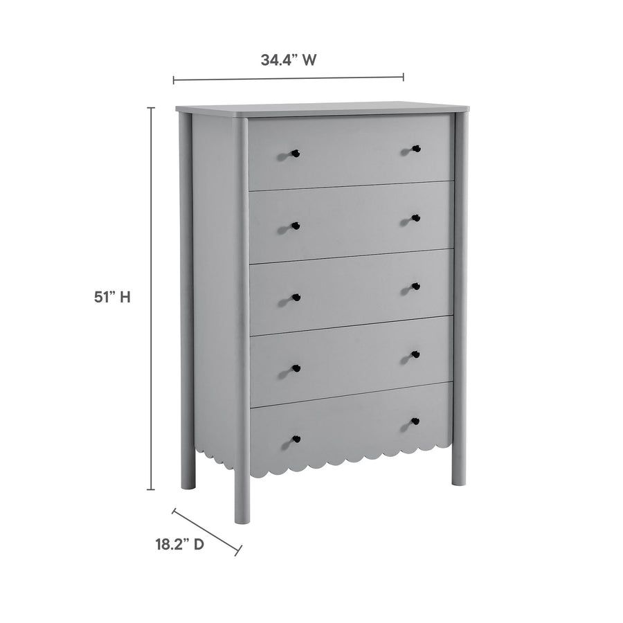 Solstice Scalloped 5-Drawer Chest in Light Gray