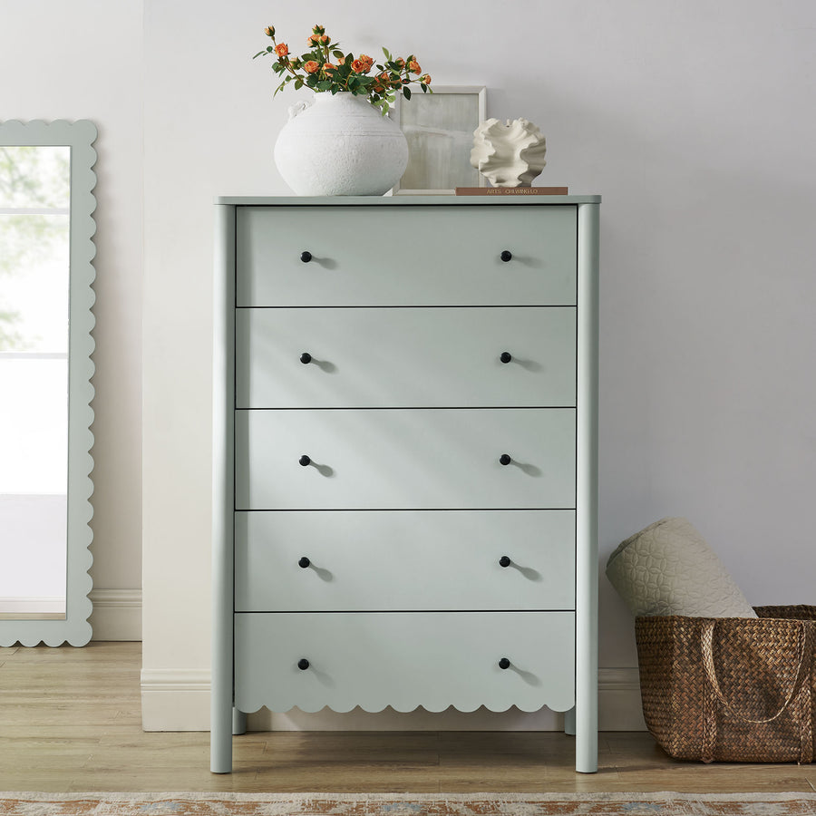 Solstice Scalloped 5-Drawer Chest in Sage