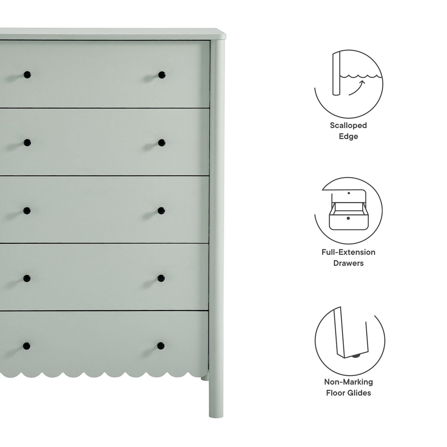 Emmeline Scalloped 5-Drawer Chest by Furniture For America