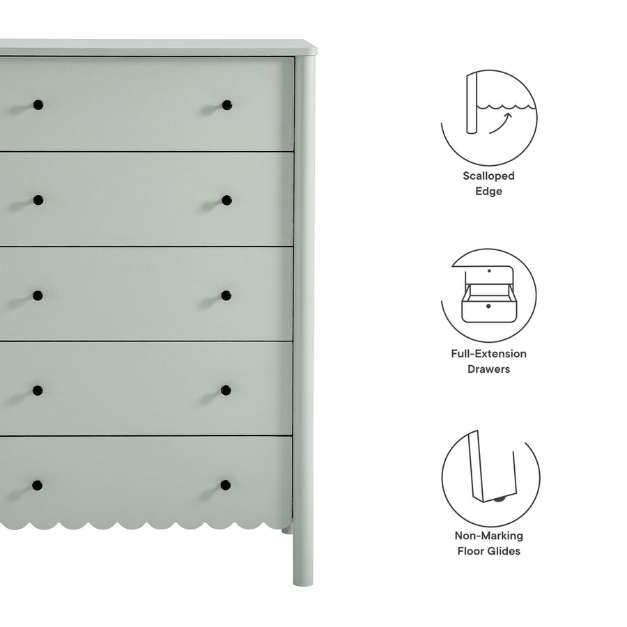 Solstice Scalloped 5-Drawer Chest in Sage