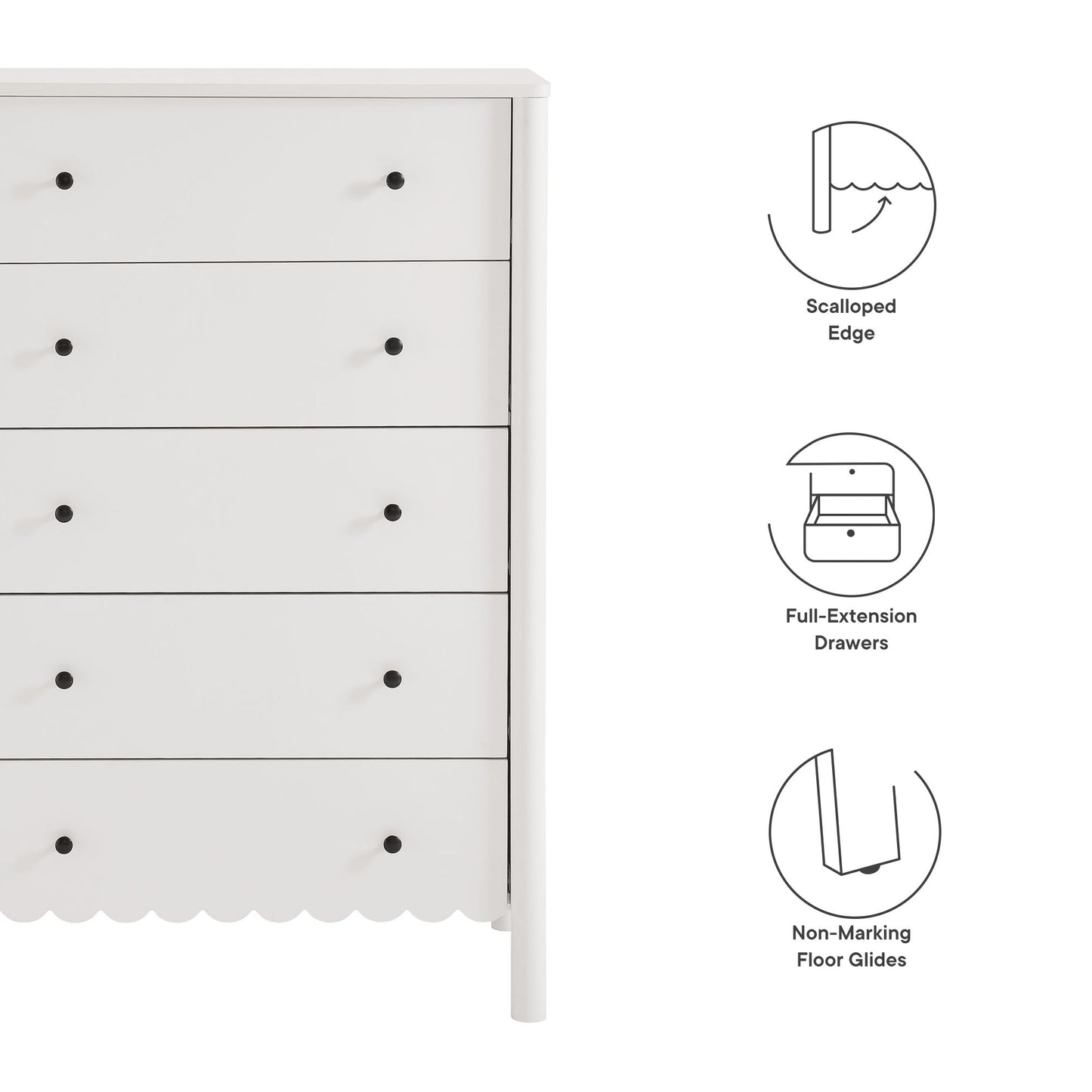 Emmeline Scalloped 5-Drawer Chest by Furniture For America