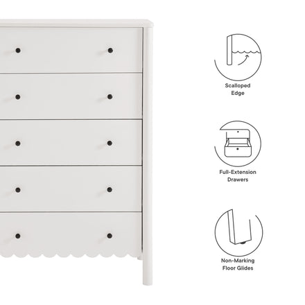 Emmeline Scalloped 5-Drawer Chest in White