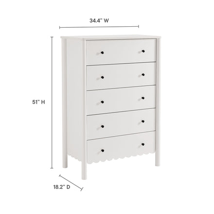 Emmeline Scalloped 5-Drawer Chest in White