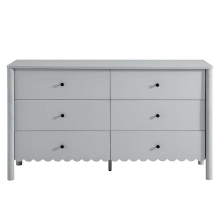 Emmeline Scalloped 6-Drawer Dresser in Light Gray
