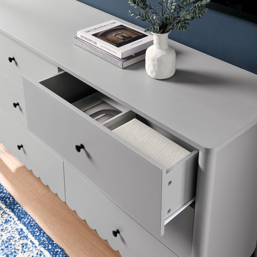 Solstice Scalloped 6-Drawer Dresser in Light Gray