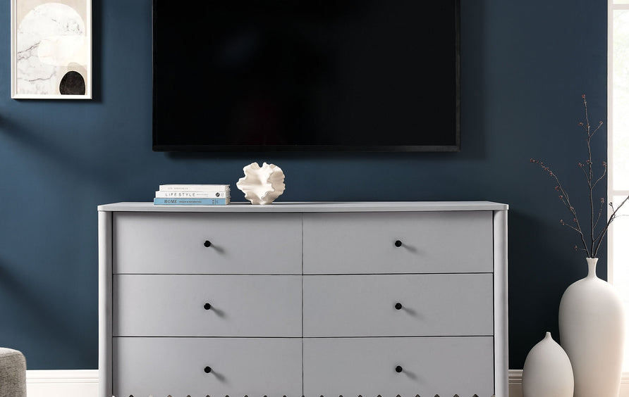 Solstice Scalloped 6-Drawer Dresser in Light Gray