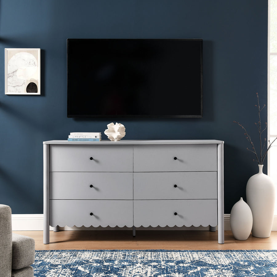 Solstice Scalloped 6-Drawer Dresser in Light Gray