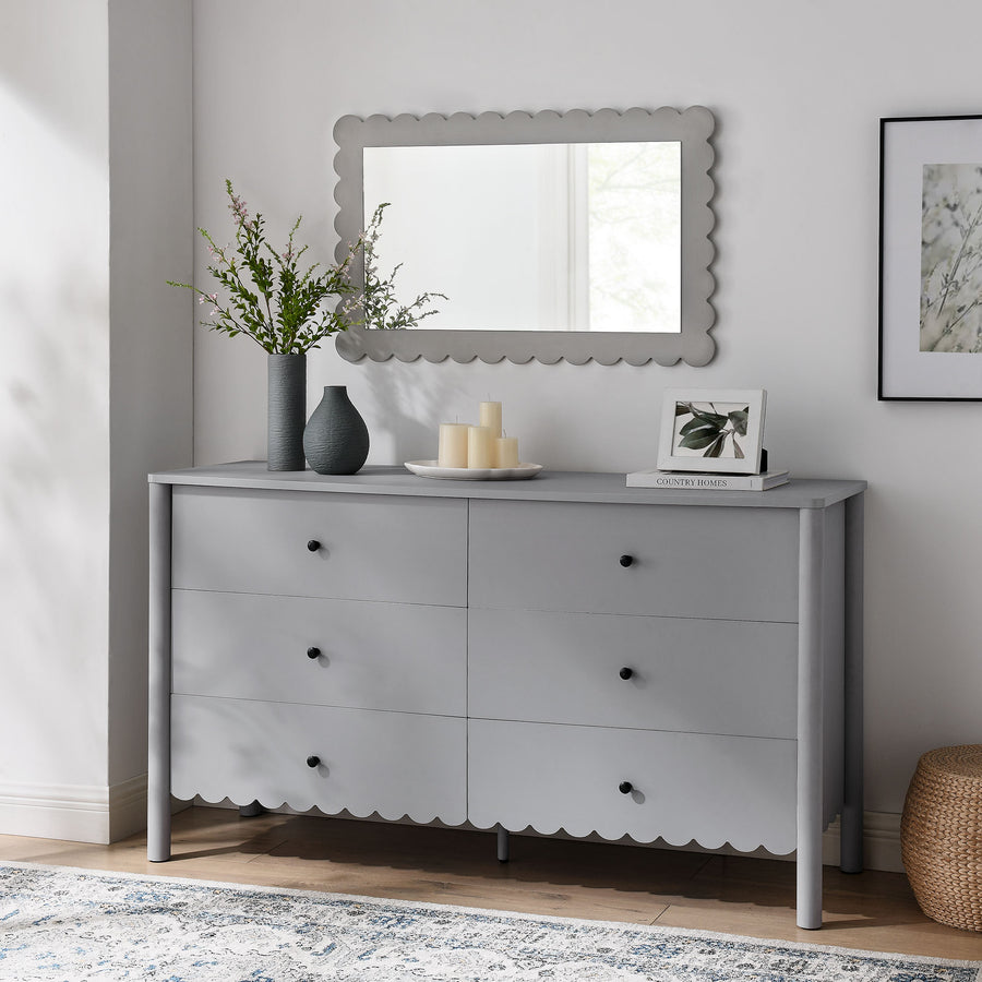 Solstice Scalloped 6-Drawer Dresser in Light Gray