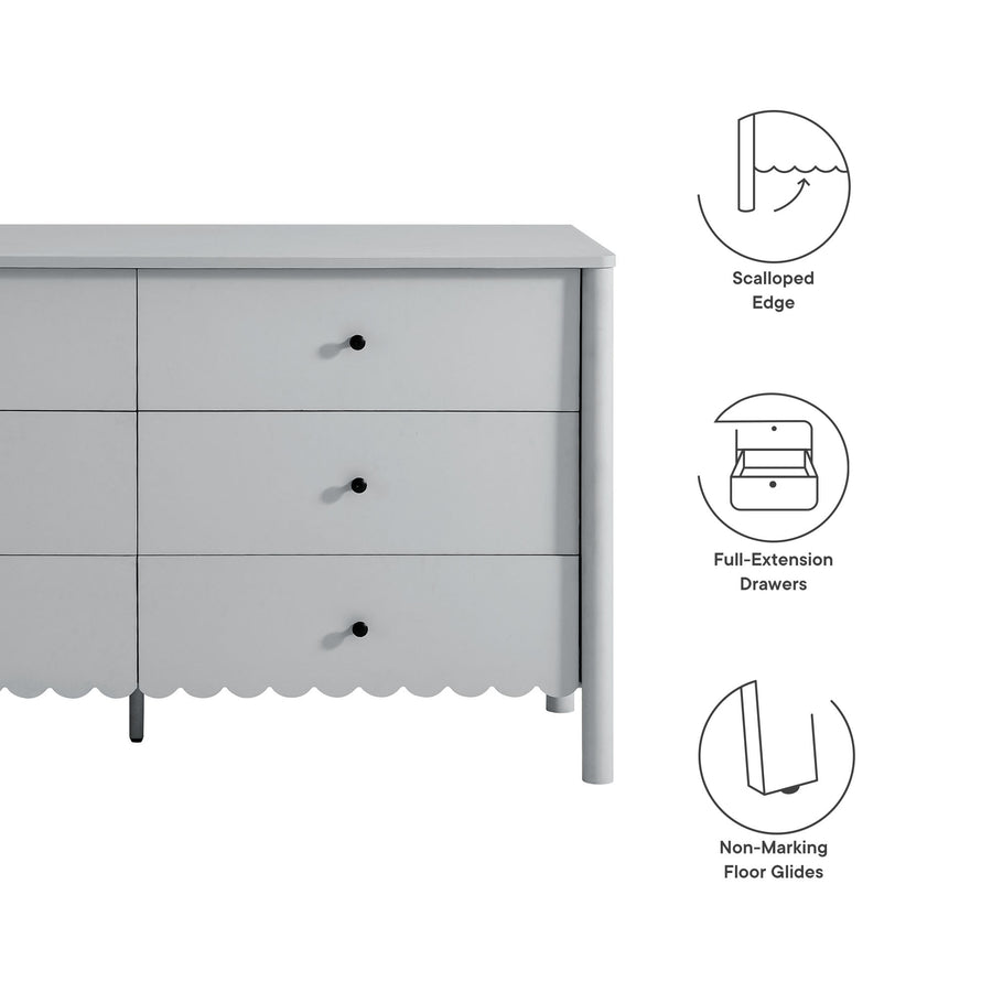 Solstice Scalloped 6-Drawer Dresser in Light Gray