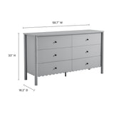 Solstice Scalloped 6-Drawer Dresser in Light Gray