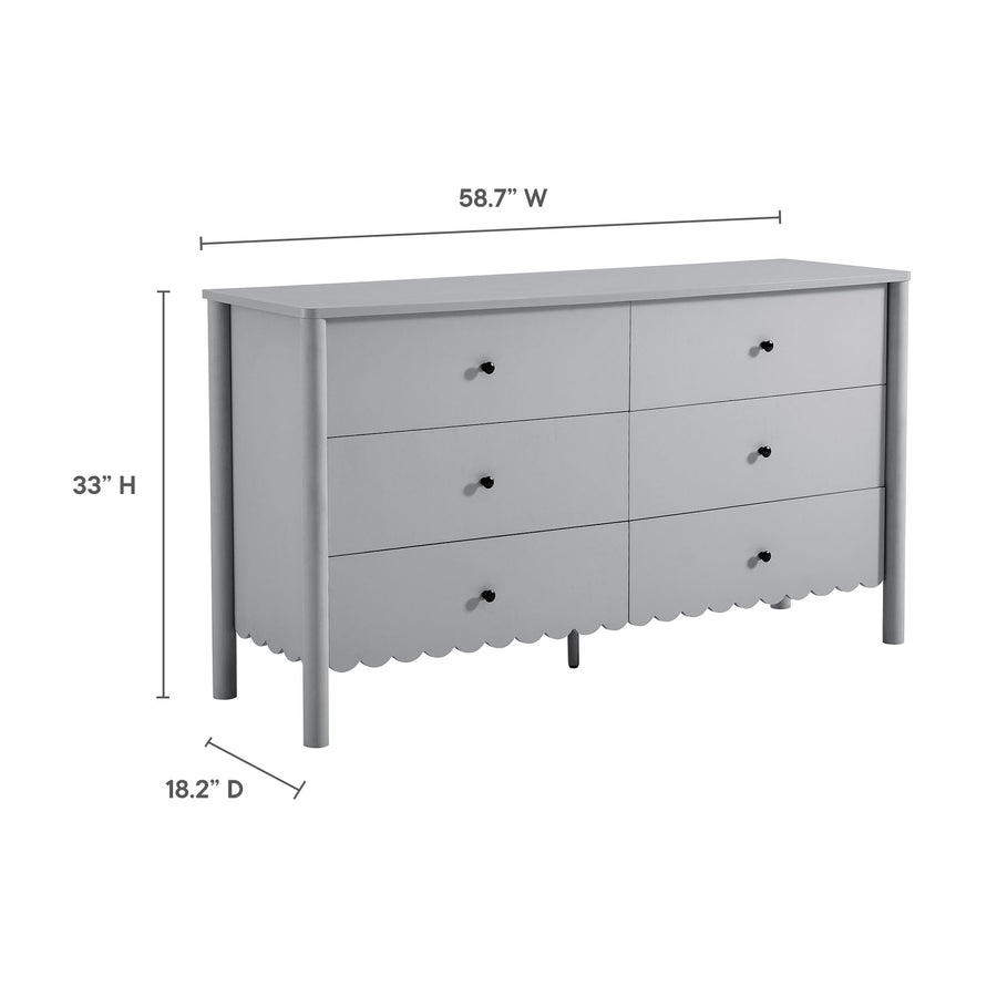 Solstice Scalloped 6-Drawer Dresser in Light Gray