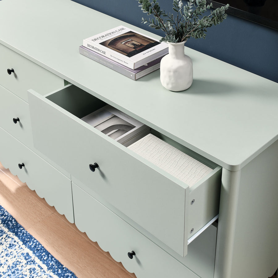 Solstice Scalloped 6-Drawer Dresser in Sage