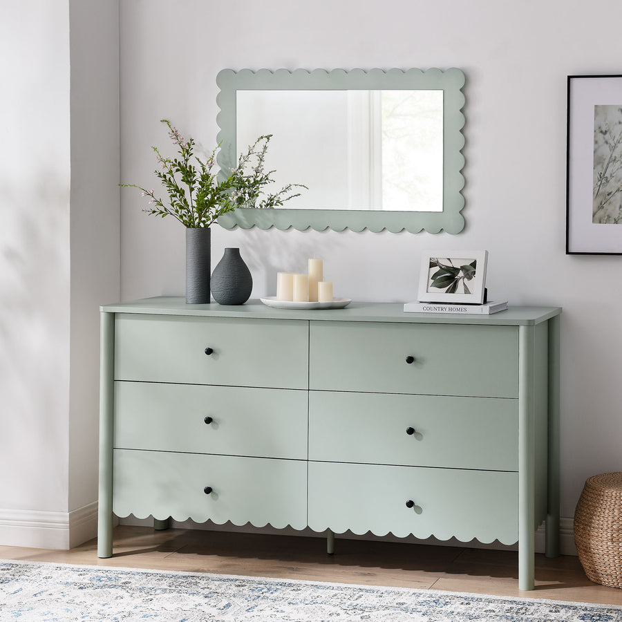 Solstice Scalloped 6-Drawer Dresser in Sage