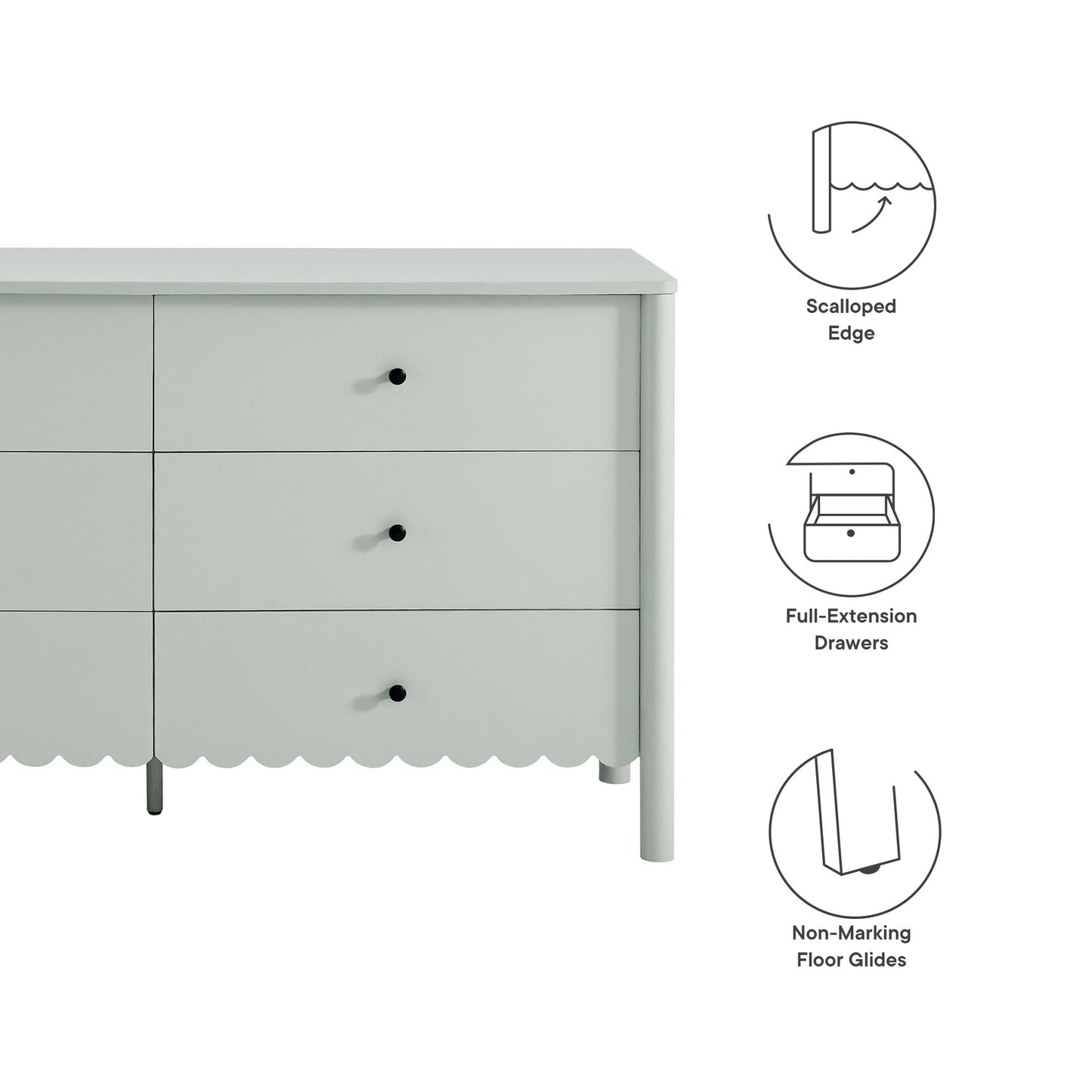 Emmeline Scalloped 6-Drawer Dresser by Furniture For America