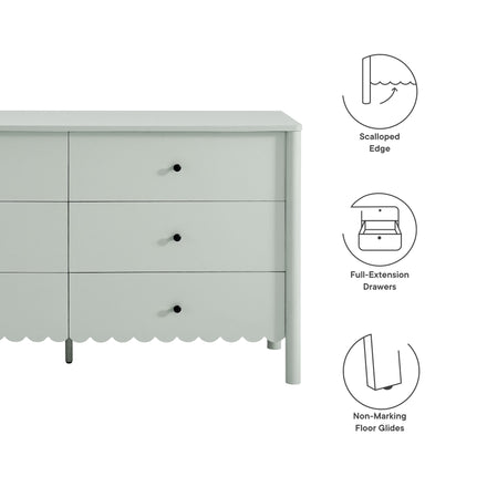 Emmeline Scalloped 6-Drawer Dresser in Sage