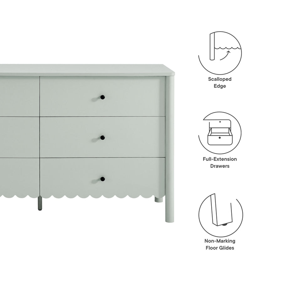 Solstice Scalloped 6-Drawer Dresser in Sage