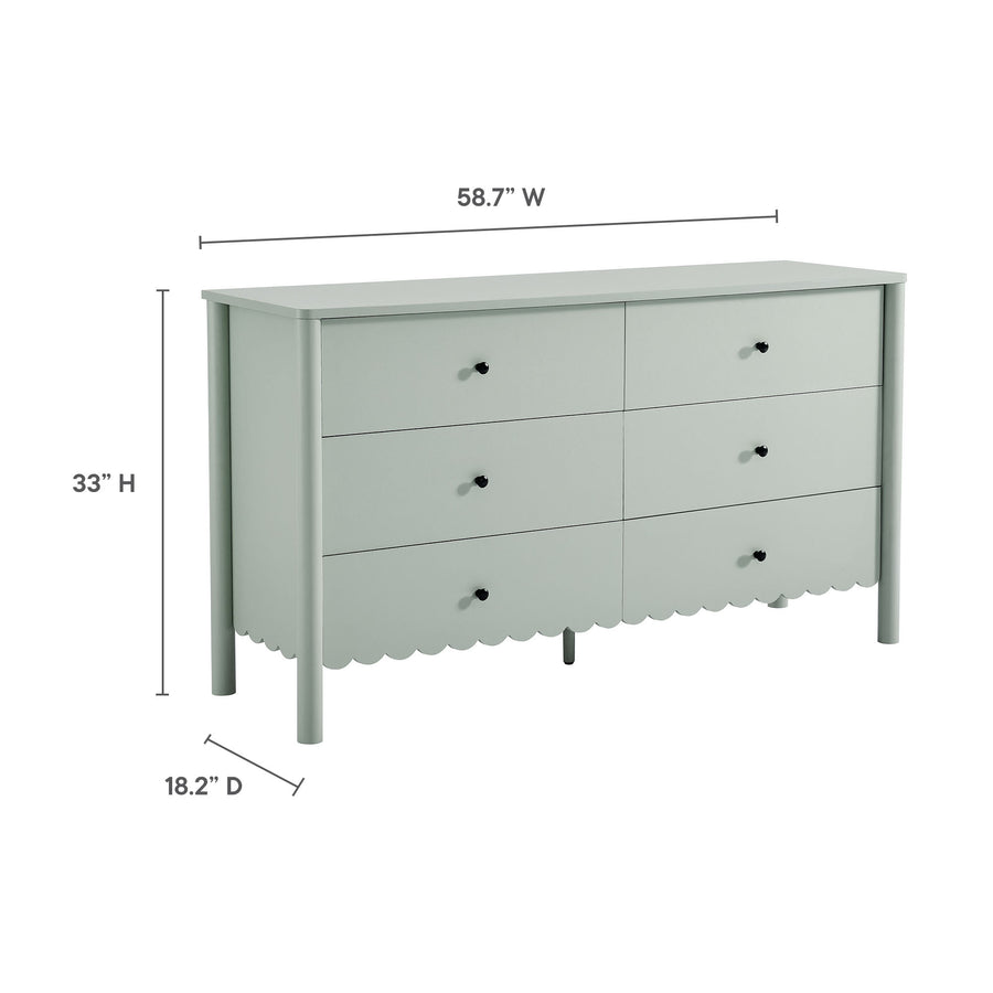 Solstice Scalloped 6-Drawer Dresser in Sage