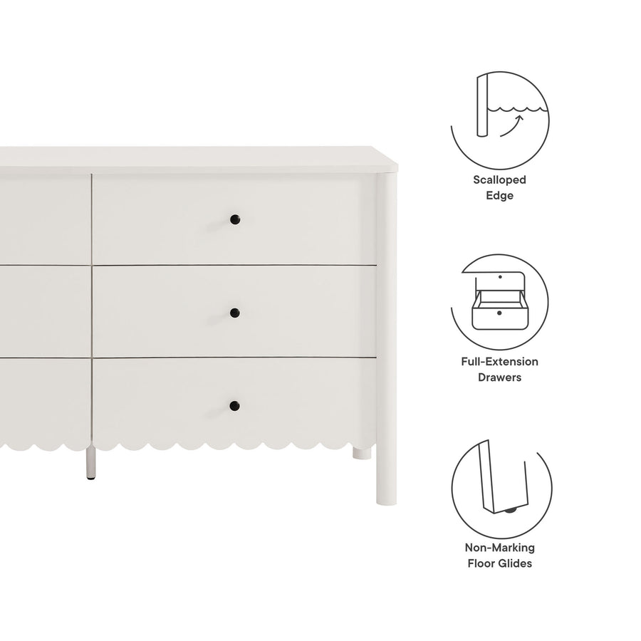 Solstice Scalloped 6-Drawer Dresser in White
