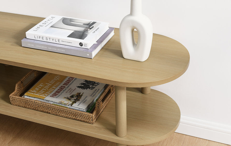 Touriga Oval Wood TV Stand in Light Oak