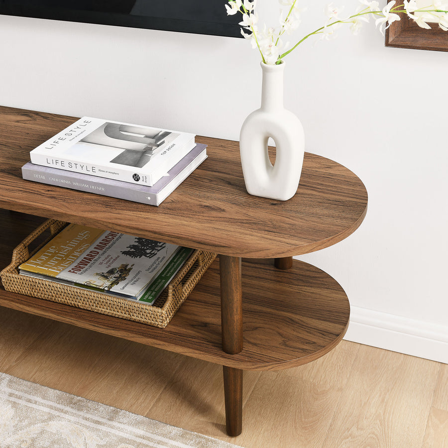 Touriga Oval Wood TV Stand in Walnut