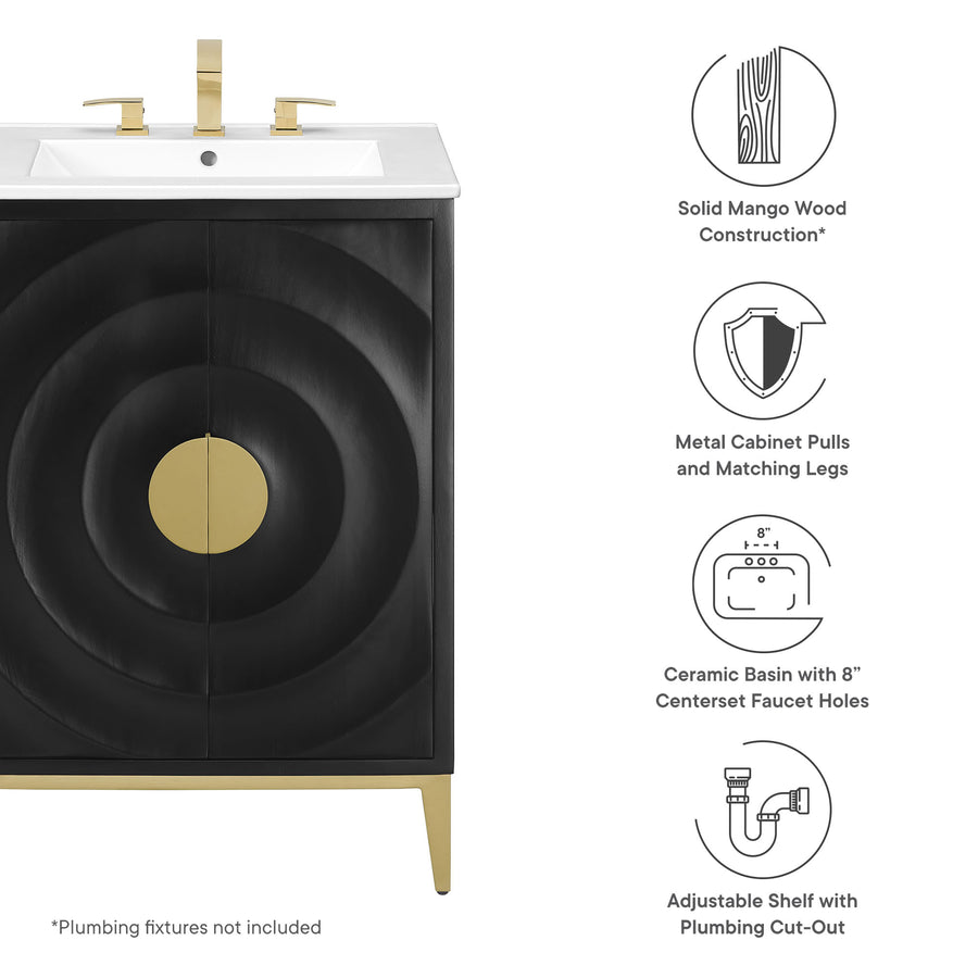Cane 24" Wood Bathroom Vanity with Basin in White Black