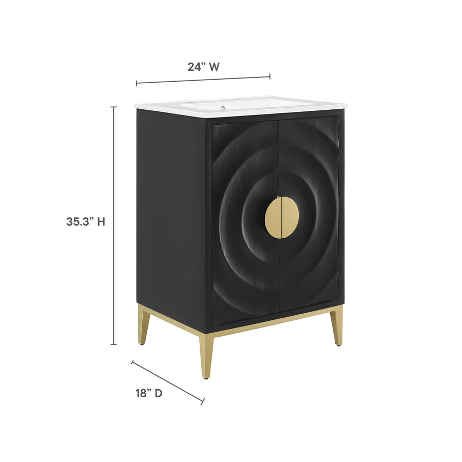 Cane 24" Wood Bathroom Vanity with Basin in White Black