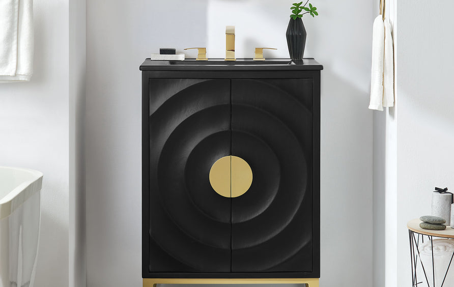 Cane 24" Wood Bathroom Vanity with Basin in Black Black
