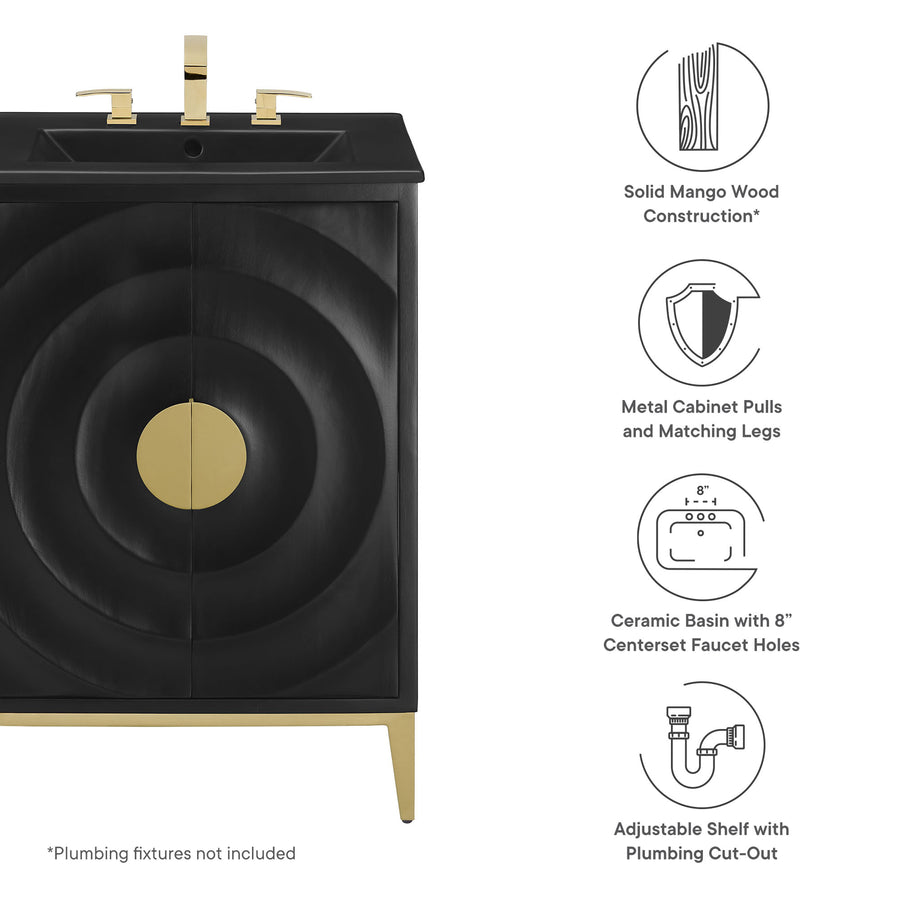 Cane 24" Wood Bathroom Vanity with Basin in Black Black