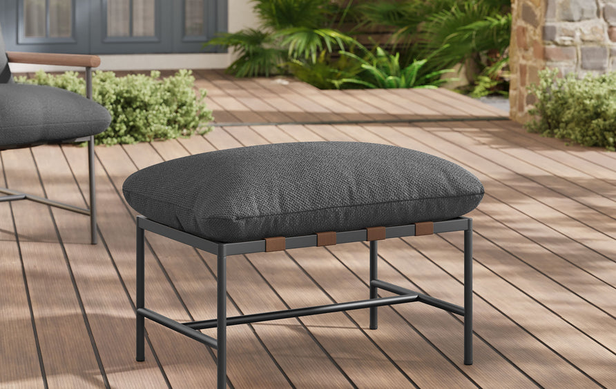 Claret Outdoor Patio Boucle Ottoman in Charcoal