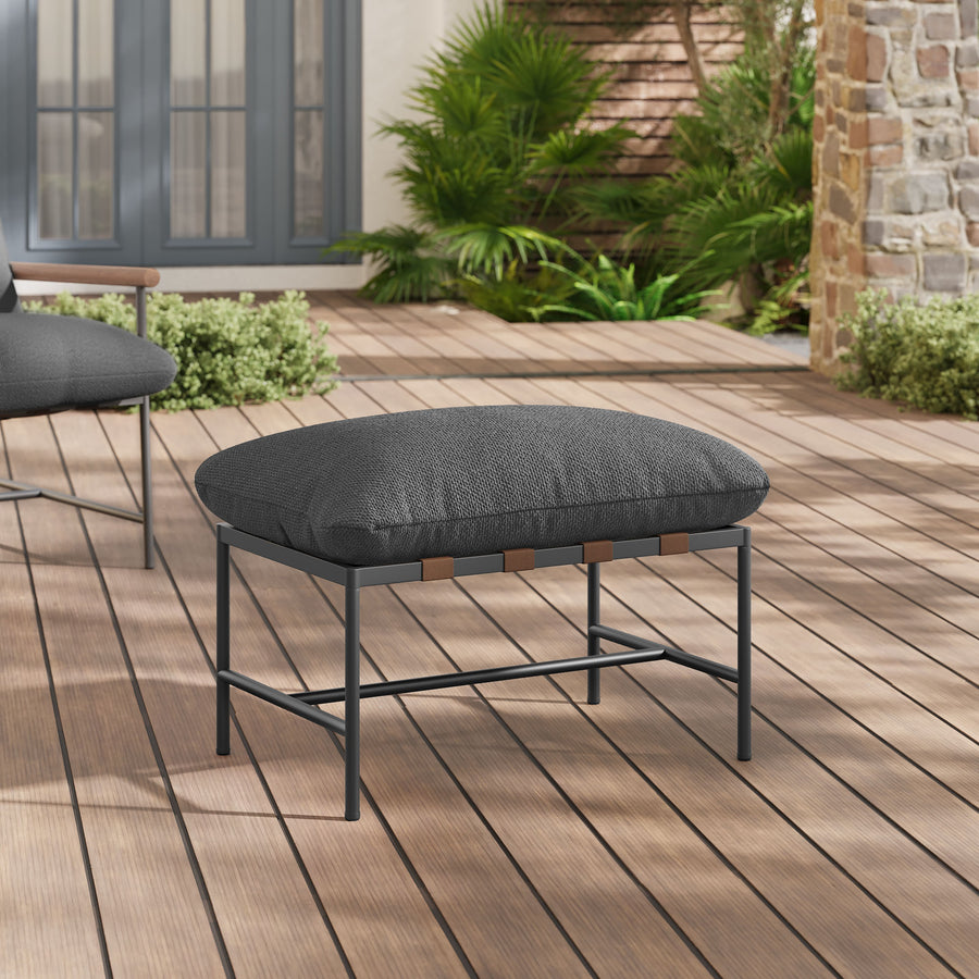 Claret Outdoor Patio Boucle Ottoman in Charcoal