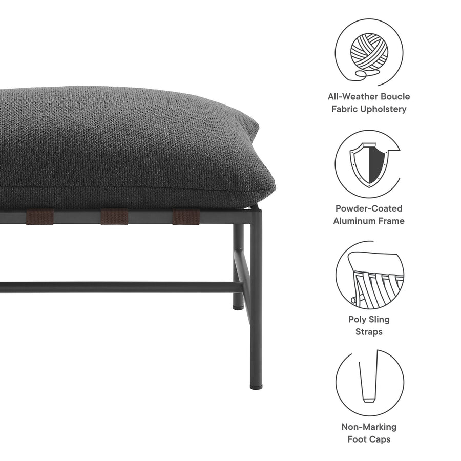Claret Outdoor Patio Boucle Ottoman in Charcoal