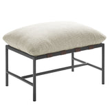 Claret Outdoor Patio Boucle Lounge Chair and Ottoman in Ivory