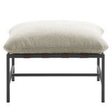 Claret Outdoor Patio Boucle Ottoman in Ivory