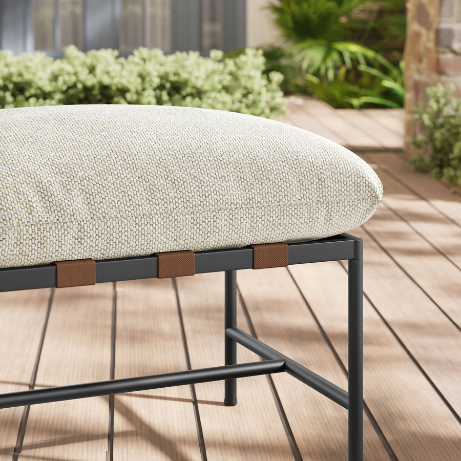 Claret Outdoor Patio Boucle Ottoman in Ivory