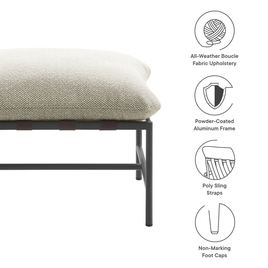 Claret Outdoor Patio Boucle Ottoman in Ivory