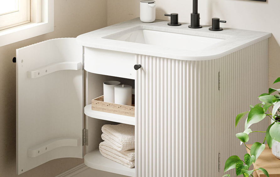 Paloma 24" Wall-Mount Bathroom Vanity with Marble Sink in Ivory
