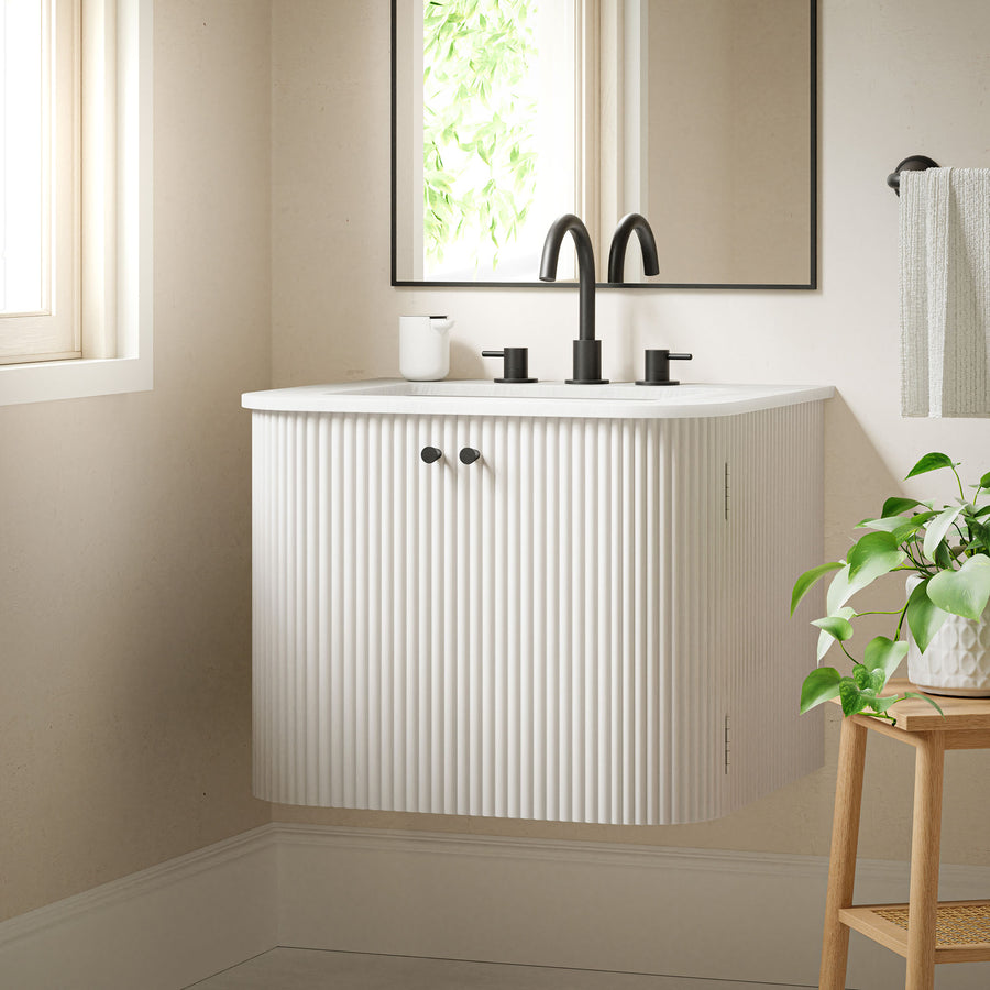 Paloma 24" Wall-Mount Bathroom Vanity with Marble Sink in Ivory