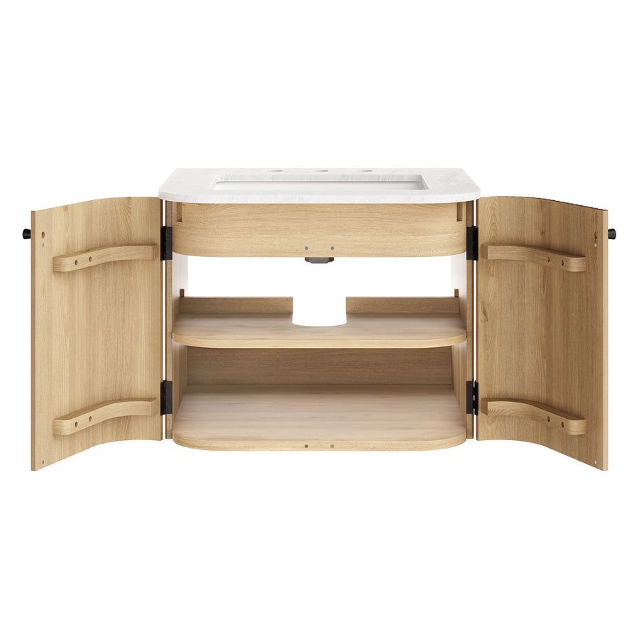 Paloma 24" Wall-Mount Bathroom Vanity with Marble Sink in Natural