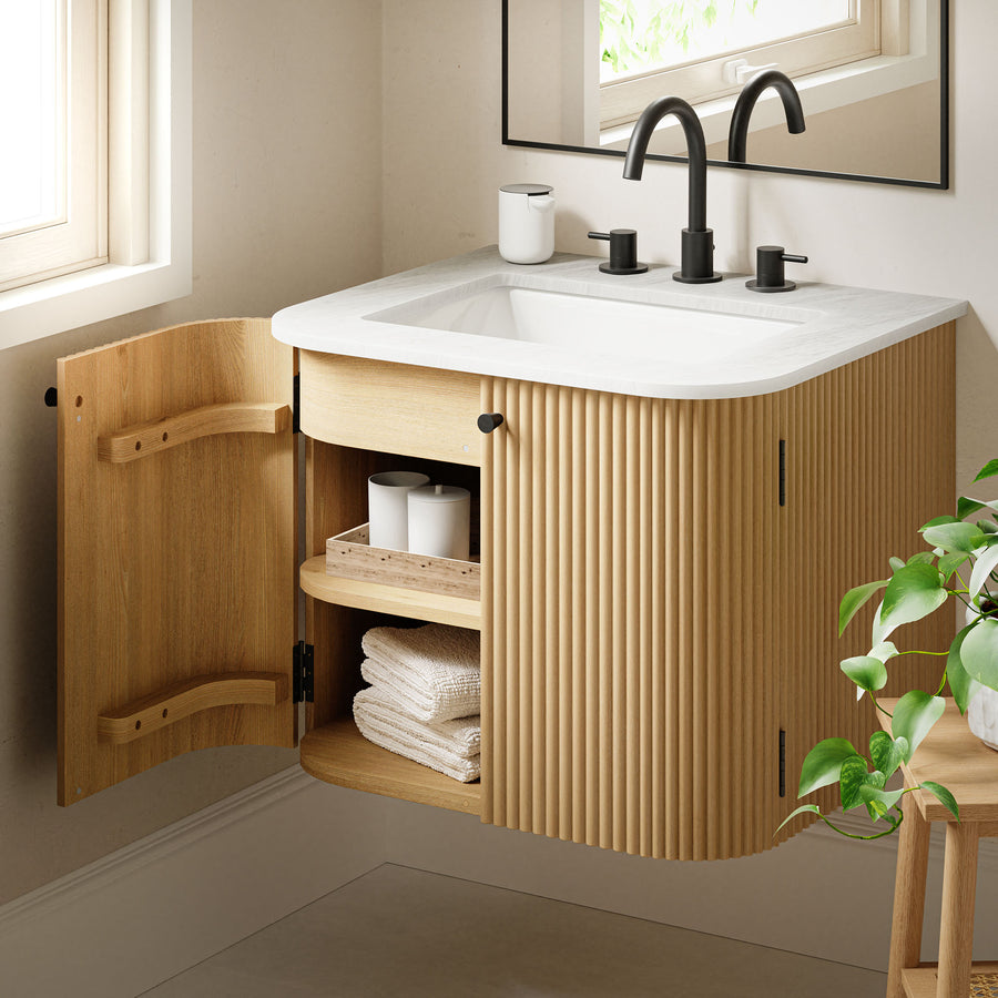 Paloma 24" Wall-Mount Bathroom Vanity with Marble Sink in Natural
