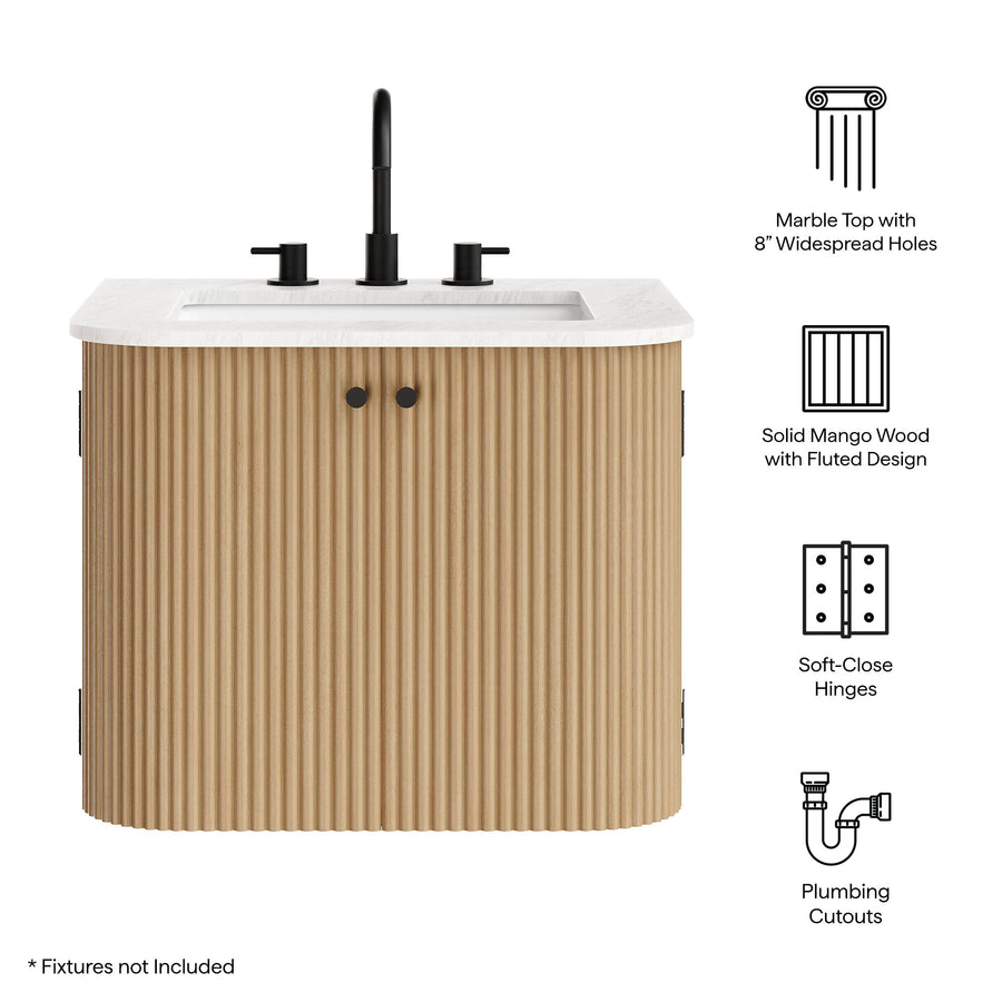 Paloma 24" Wall-Mount Bathroom Vanity with Marble Sink in Natural