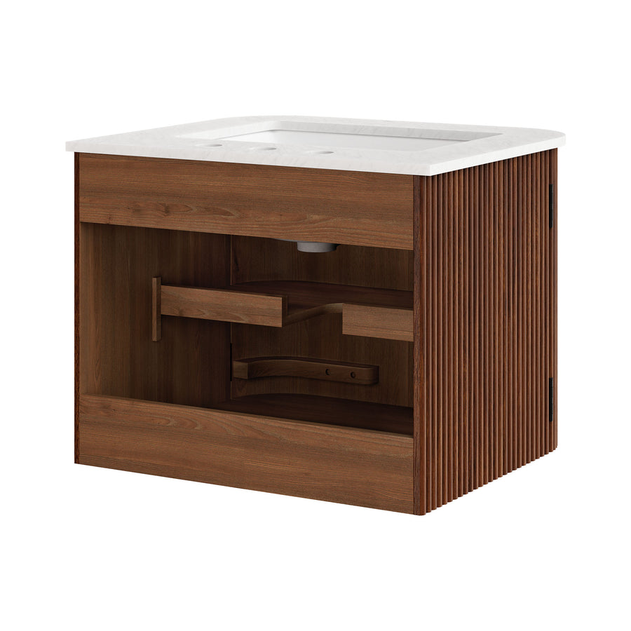 Paloma 24" Wall-Mount Bathroom Vanity with Marble Sink in Walnut