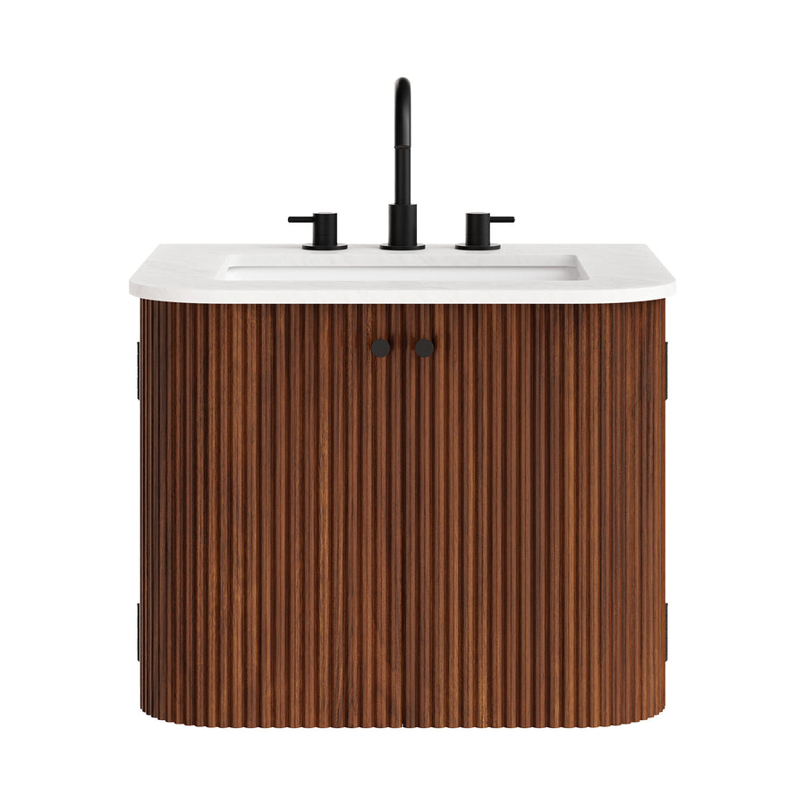 Paloma 24" Wall-Mount Bathroom Vanity with Marble Sink in Walnut