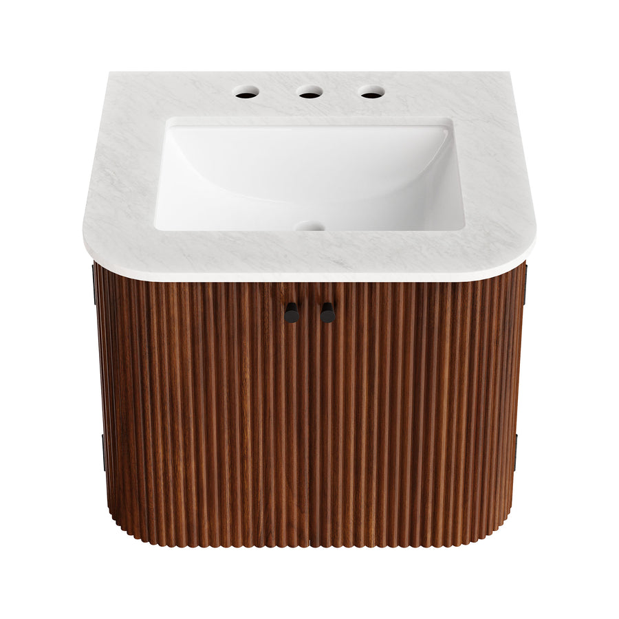 Paloma 24" Wall-Mount Bathroom Vanity with Marble Sink in Walnut