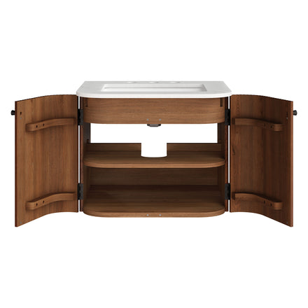 Zia 24" Wall-Mount Bathroom Vanity with Marble Sink in Walnut