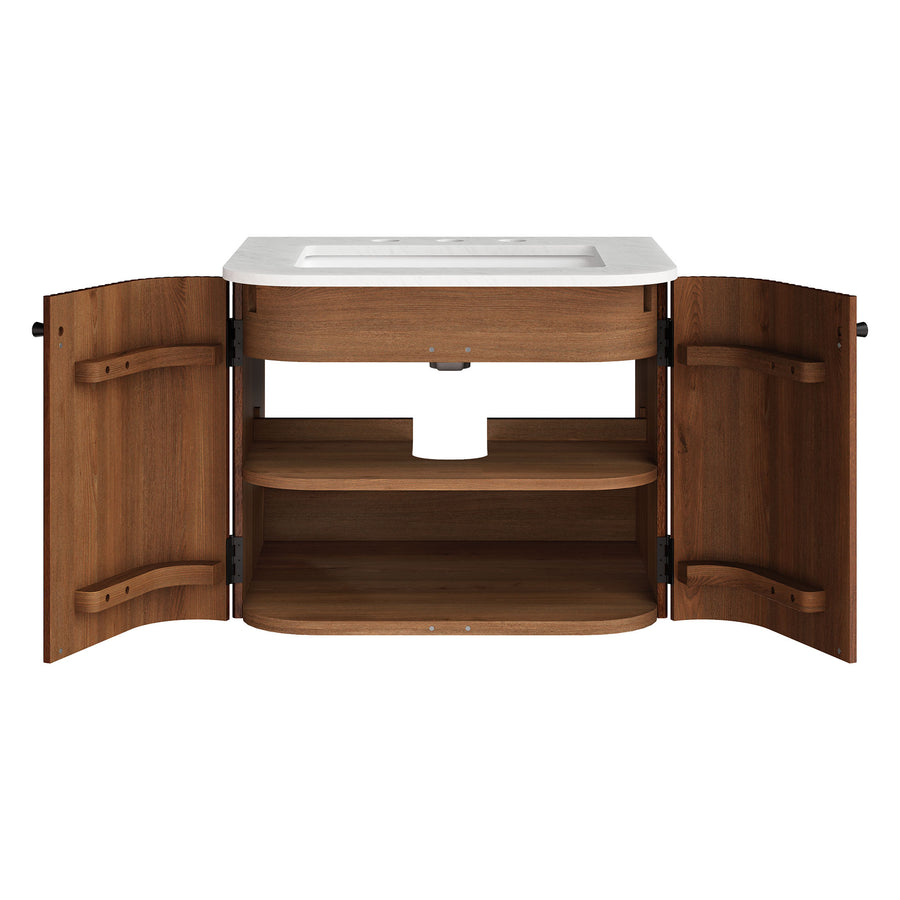 Paloma 24" Wall-Mount Bathroom Vanity with Marble Sink in Walnut